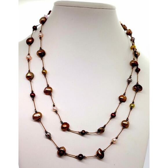 Genuine Pearl Necklace Super Long Freshwater Multi Color Hand Strung Baroque - Picture 1 of 11